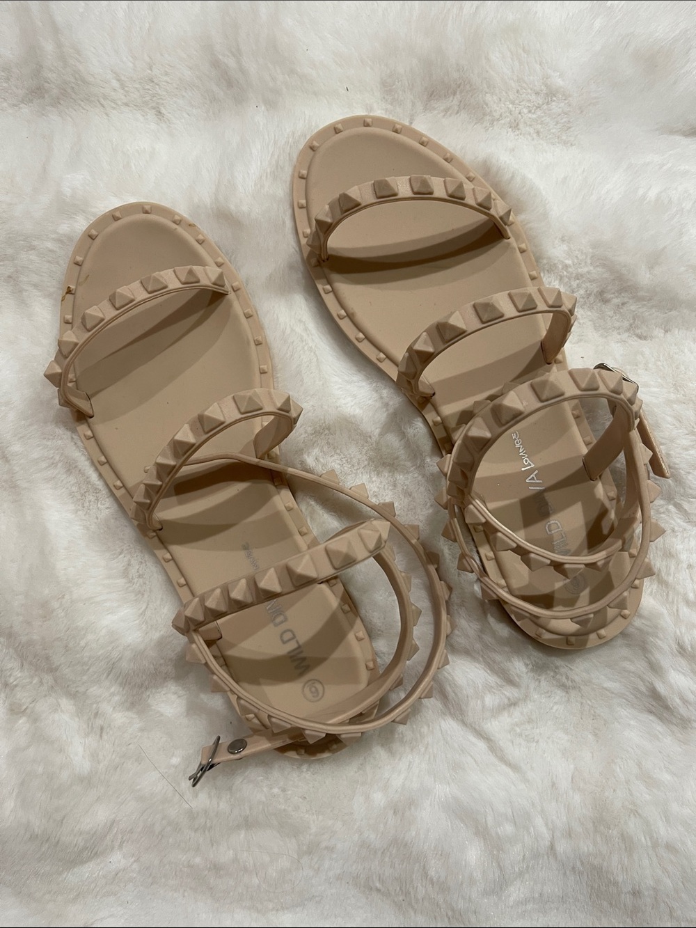 Wild Diva Nude Pyramid Stud Flat Sandals